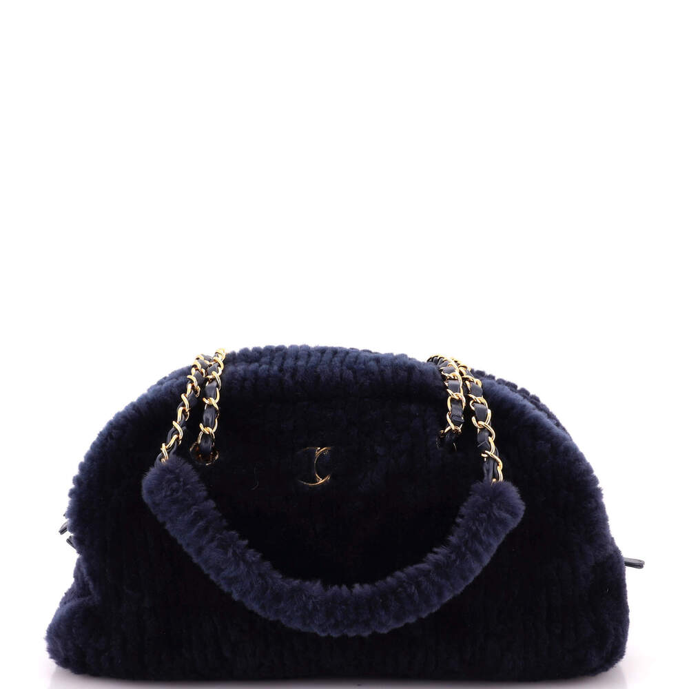 Chanel Large Coco Neige Chain Bowling Bag Quilted Shearling